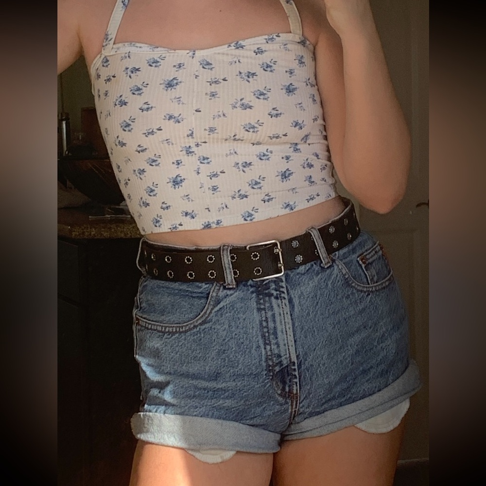 PacSun blue floral halter crop top